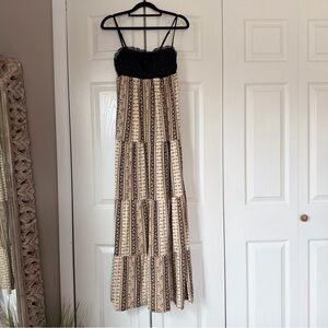 No Boundaries Black Crochet Accent Maxi Dress with Cream Base